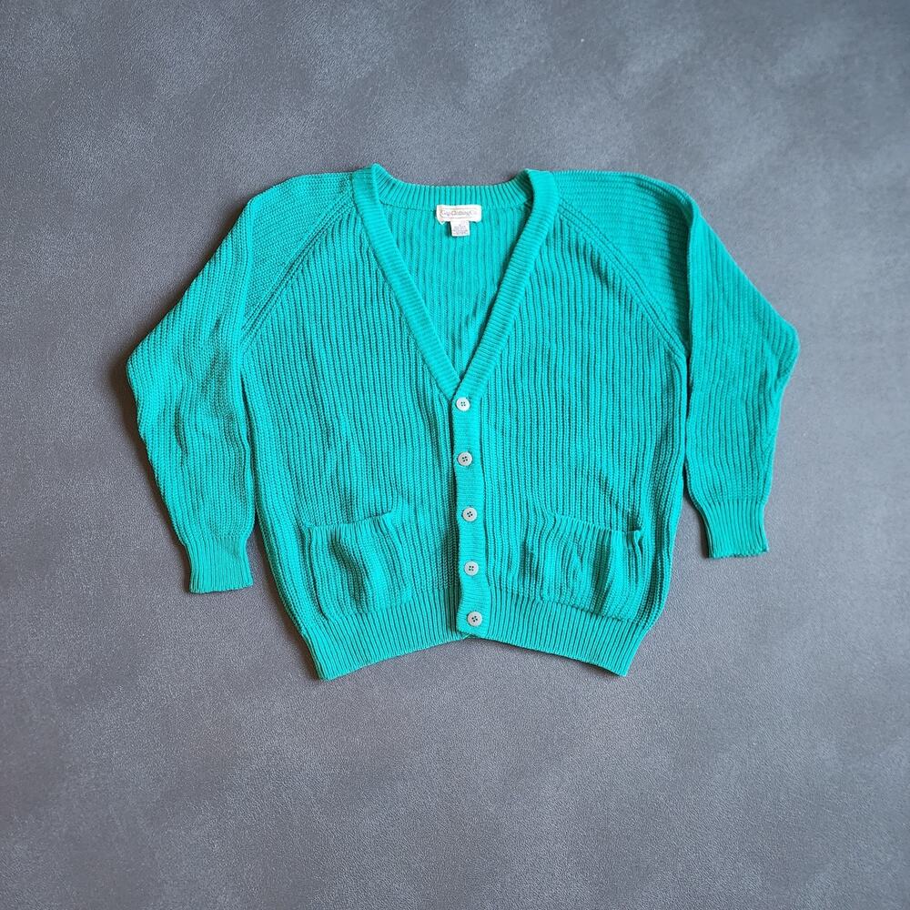 Vintage 90's Gap Clothing Co Teal Ramie Cotton Cardigan Sweater Small